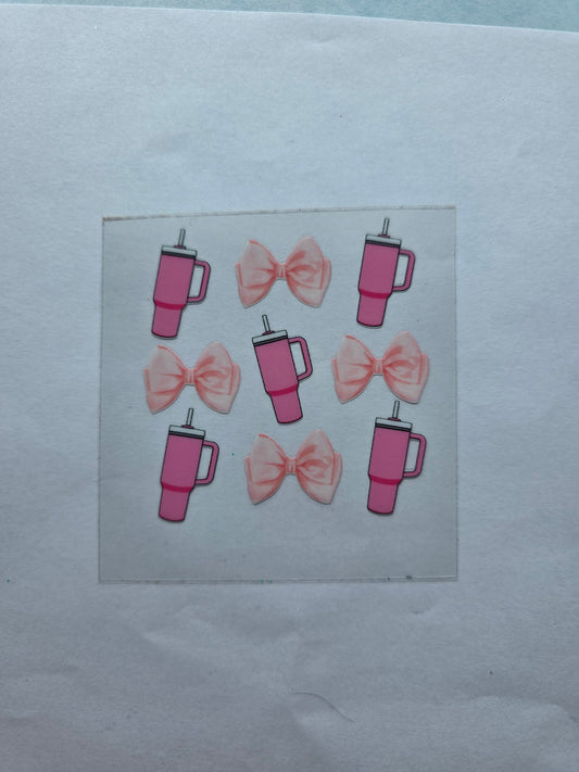 Pink Tumbler with handle and bows Decal