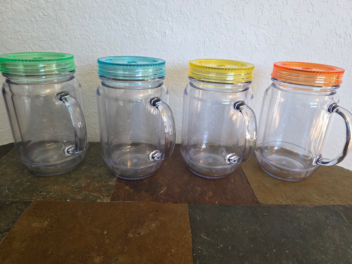 20 oz Mason Jar Cup with handle and Neon colored Lids