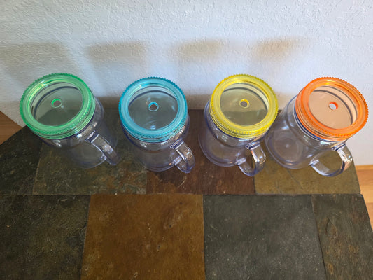 20 oz Mason Jar Cup with handle and Neon colored Lids