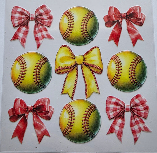 Softball and Bows Decal