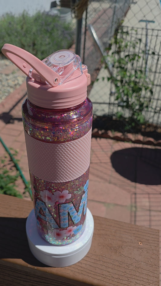 Floral mama pink water bottle pre made