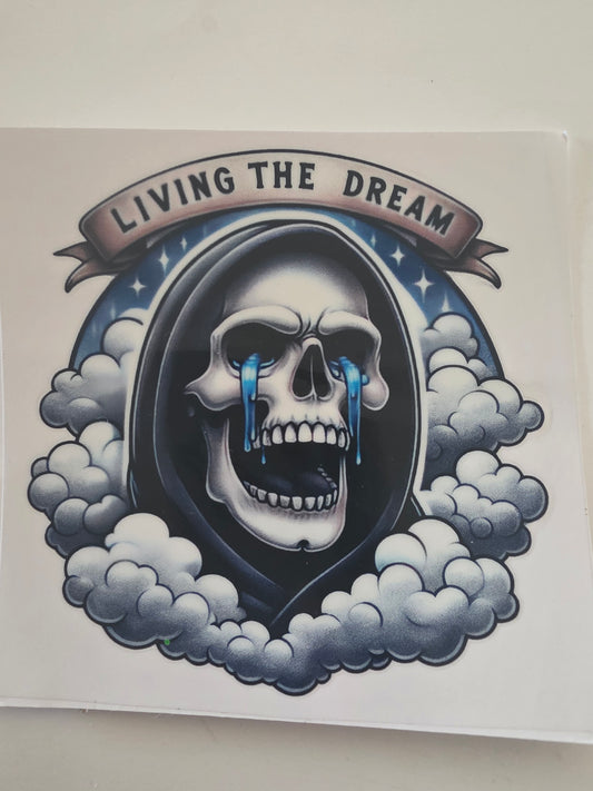 Living the dream skeleton decal
